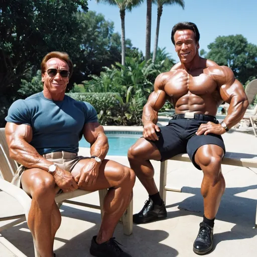 Prompt: Arnold and Dwayne chilling