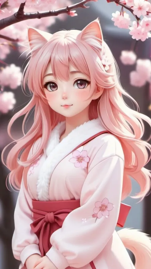 Prompt: Full body cute cat girl illustration, pastel colors, manga style, adorable expressions, detailed fur with soft highlights, cherry blossom background, high quality, manga, pastel colors, detailed fur, adorable expressions, cherry blossom, soft highlights, full body, professional, atmospheric lighting