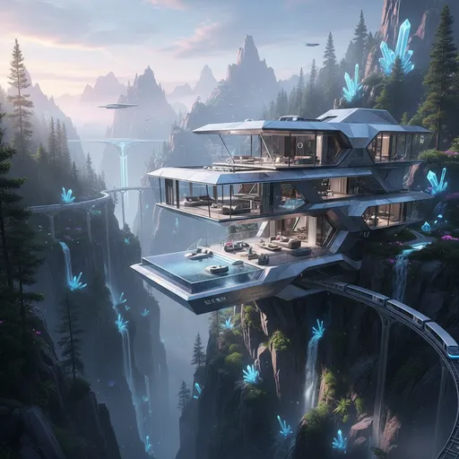 Prompt: Mountain futurisic luxury villa glass
