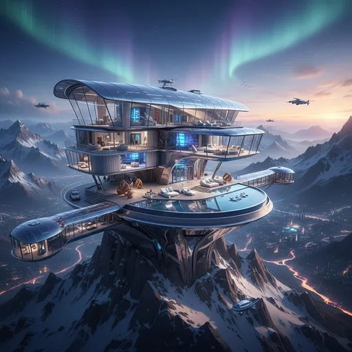 Prompt: Mountain futurisic luxury villa glass