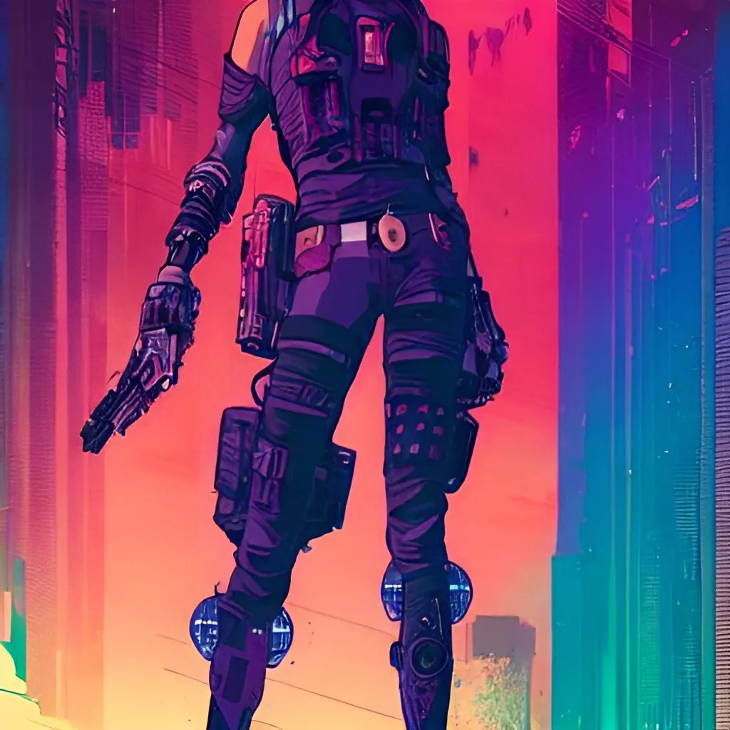 Prompt: cyberpunk bounty hunter by josan gonzalez splash art graphic design color splash high contrasting art, fantasy, highly detailed, art by greg rutkowski