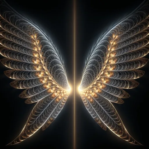 Prompt: pair of wings of light made of fractal geometry