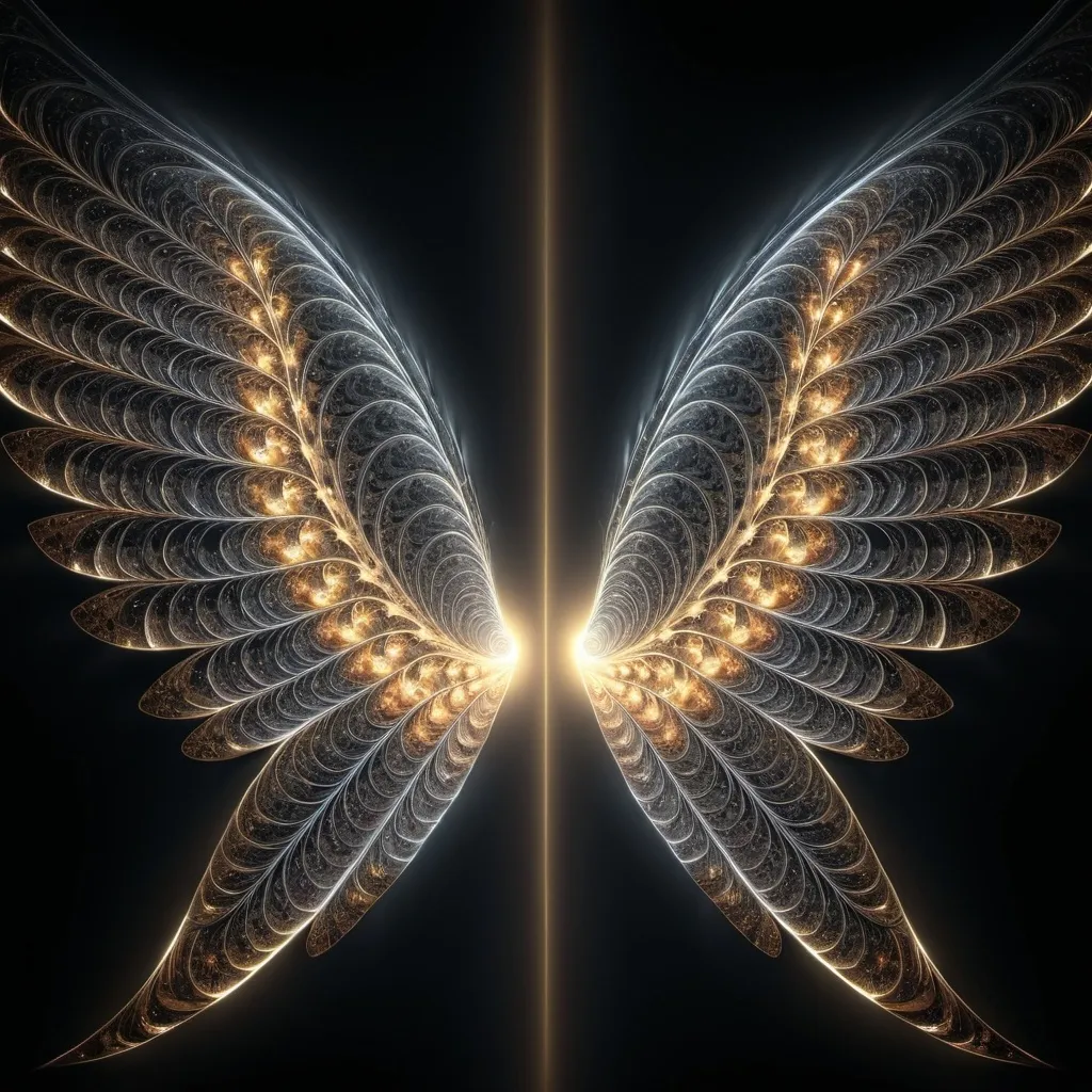 Prompt: pair of wings of light made of fractal geometry