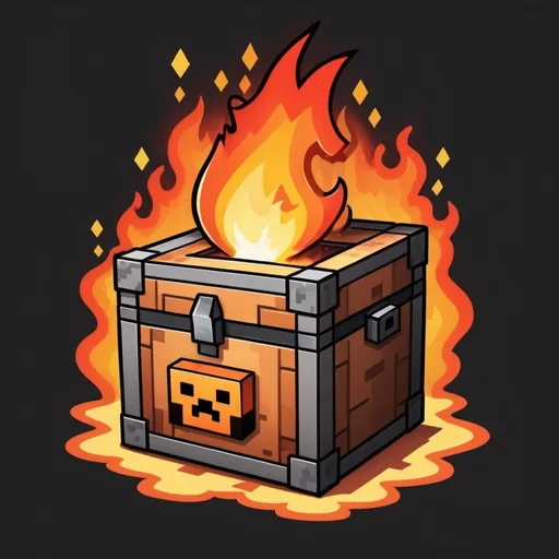 Prompt: A cartoony look for a minecraft chest on fire and a logo that says Arson Box