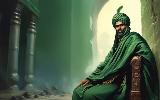 Prompt: An imposing man wearing a green turban