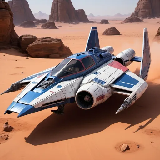 Prompt: (Subaru-inspired Star Wars spacecraft), (snubfighter for rebels or New Republic), large rear wings resembling spoilers, sleek and aerodynamic design, vibrant blue and sakura red tones inspired by WRX STI, futuristic cockpit, space backdrop with distant stars, focused details on wings and contours, high quality, ultra-detailed, dynamic and adventurous atmosphere, blending automotive elements with sci-fi aesthetics, front of fighter with Subaru hood scoop similar to A-wing of Rebel Alliance, looks sleek and quick