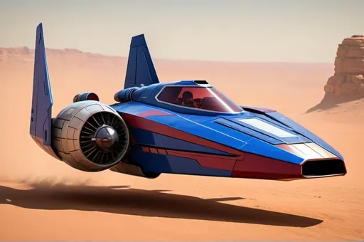 Prompt: (Subaru-inspired Star Wars spacecraft), (snubfighter for rebels or New Republic), large rear wings resembling spoilers, sleek and aerodynamic design, vibrant blue and cherry tones inspired by WRX STI, futuristic cockpit, space backdrop with distant stars, focused details on wings and contours, high quality, ultra-detailed, dynamic and adventurous atmosphere, blending automotive elements with sci-fi aesthetics, front of fighter with Subaru hood scoop similar to A-wing of Rebel Alliance, looks sleek and quick