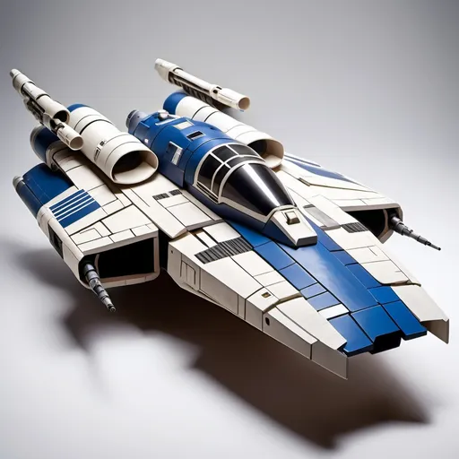 Prompt: (Subaru-inspired Star Wars spacecraft), (starfighter for rebels or New Republic), large rear wings resembling spoilers, sleek and aerodynamic design, vibrant blue tones inspired by WRX, fighter aerodynamic cockpit, space backdrop with distant stars, focused details on wings and contours, high quality, ultra-detailed, dynamic and adventurous atmosphere, blending automotive elements with sci-fi aesthetics, front of fighter with Subaru hood scoop similar to A-wing of Rebel Alliance, looks sleek and quick, more rugged and worn out and heavily modified with astromech droid, more minimalist design and simple design 