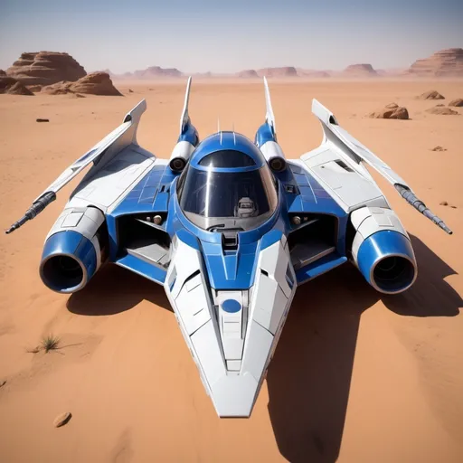 Prompt: (Subaru-inspired Star Wars spacecraft), (snubfighter for rebels or New Republic), large rear wings resembling spoilers, sleek and aerodynamic design, vibrant blue tones inspired by WRX, futuristic cockpit, space backdrop with distant stars, focused details on wings and contours, high quality, ultra-detailed, dynamic and adventurous atmosphere, blending automotive elements with sci-fi aesthetics, front of fighter with Subaru hood scoop similar to A-wing of Rebel Alliance, looks sleek and quick