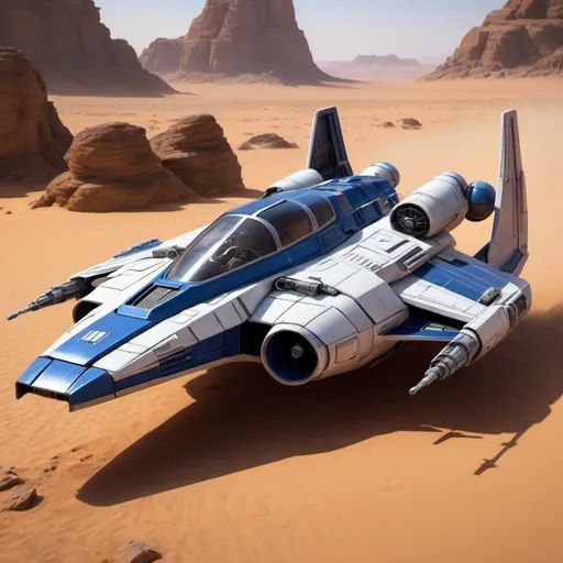 Prompt: (Subaru-inspired Star Wars spacecraft), (snubfighter for rebels or New Republic), large rear wings resembling spoilers, sleek and aerodynamic design, vibrant blue tones inspired by WRX, futuristic cockpit, space backdrop with distant stars, focused details on wings and contours, high quality, ultra-detailed, dynamic and adventurous atmosphere, blending automotive elements with sci-fi aesthetics, front of fighter with Subaru hood scoop similar to A-wing of Rebel Alliance, looks sleek and quick