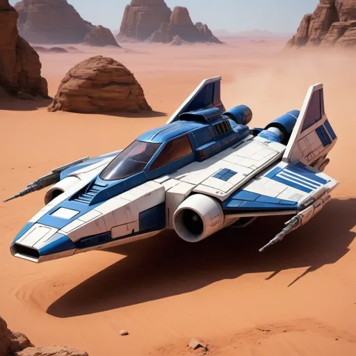 Prompt: (Subaru-inspired Star Wars spacecraft), (snubfighter for rebels or New Republic), large rear wings resembling spoilers, sleek and aerodynamic design, vibrant blue and sakura red tones inspired by WRX STI, futuristic cockpit, space backdrop with distant stars, focused details on wings and contours, high quality, ultra-detailed, dynamic and adventurous atmosphere, blending automotive elements with sci-fi aesthetics, front of fighter with Subaru hood scoop similar to A-wing of Rebel Alliance, looks sleek and quick