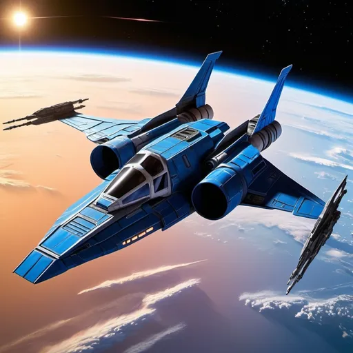 Prompt: (Subaru-inspired Star Wars spacecraft), (snubfighter for rebels or New Republic), large rear wings resembling spoilers, sleek and aerodynamic design, vibrant blue tones inspired by WRX, futuristic cockpit, space backdrop with distant stars, focused details on wings and contours, high quality, ultra-detailed, dynamic and adventurous atmosphere, blending automotive elements with sci-fi aesthetics.