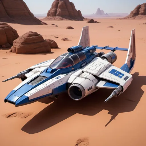 Prompt: (Subaru-inspired Star Wars spacecraft), (snubfighter for rebels or New Republic), large rear wings resembling spoilers, sleek and aerodynamic design, vibrant blue and sakura red tones inspired by WRX STI, futuristic cockpit, space backdrop with distant stars, focused details on wings and contours, high quality, ultra-detailed, dynamic and adventurous atmosphere, blending automotive elements with sci-fi aesthetics, front of fighter with Subaru hood scoop similar to A-wing of Rebel Alliance, looks sleek and quick