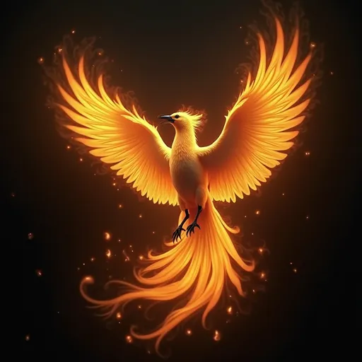 Prompt: a phoenix bird wing open fire outlining the bird glowing upward