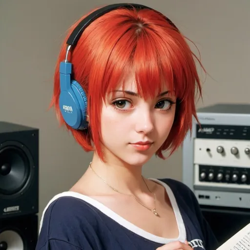 Prompt: anime girl, 1990s style, audiophile, hot, short hair