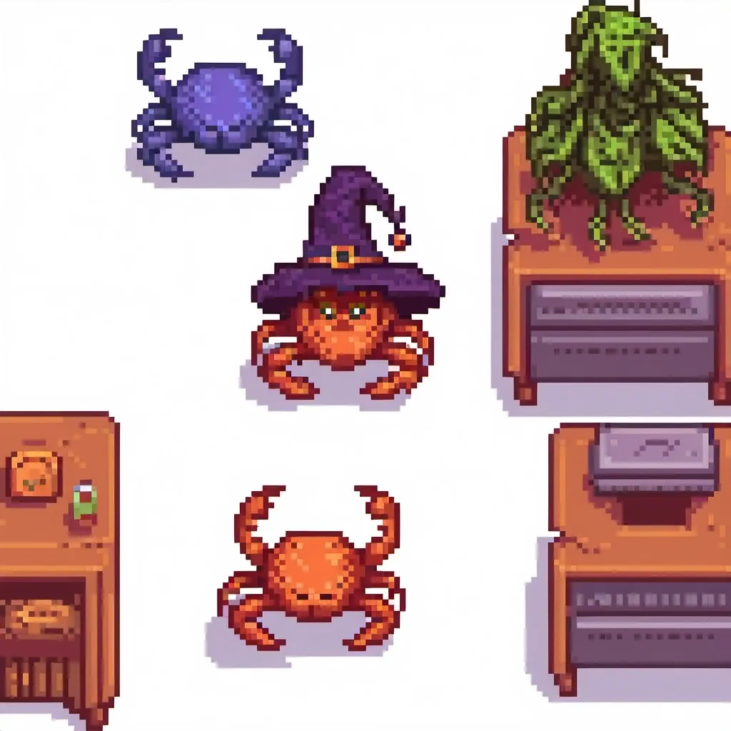 Prompt: Crab wearing a witch's hat