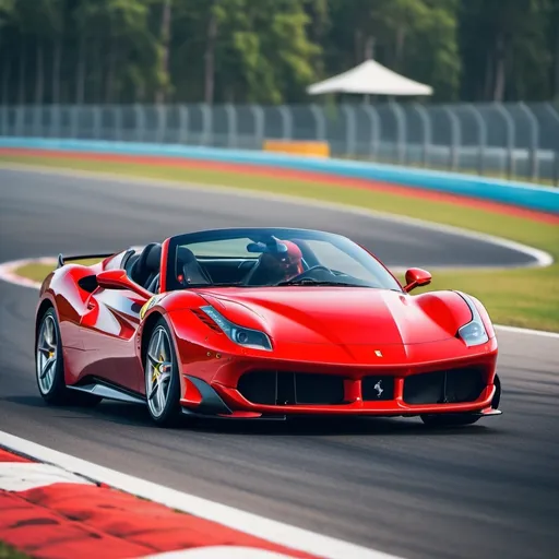 Prompt: vibrant inkpunk style photo of a Ferrari v8 car driving on a racing track while the car is turning 