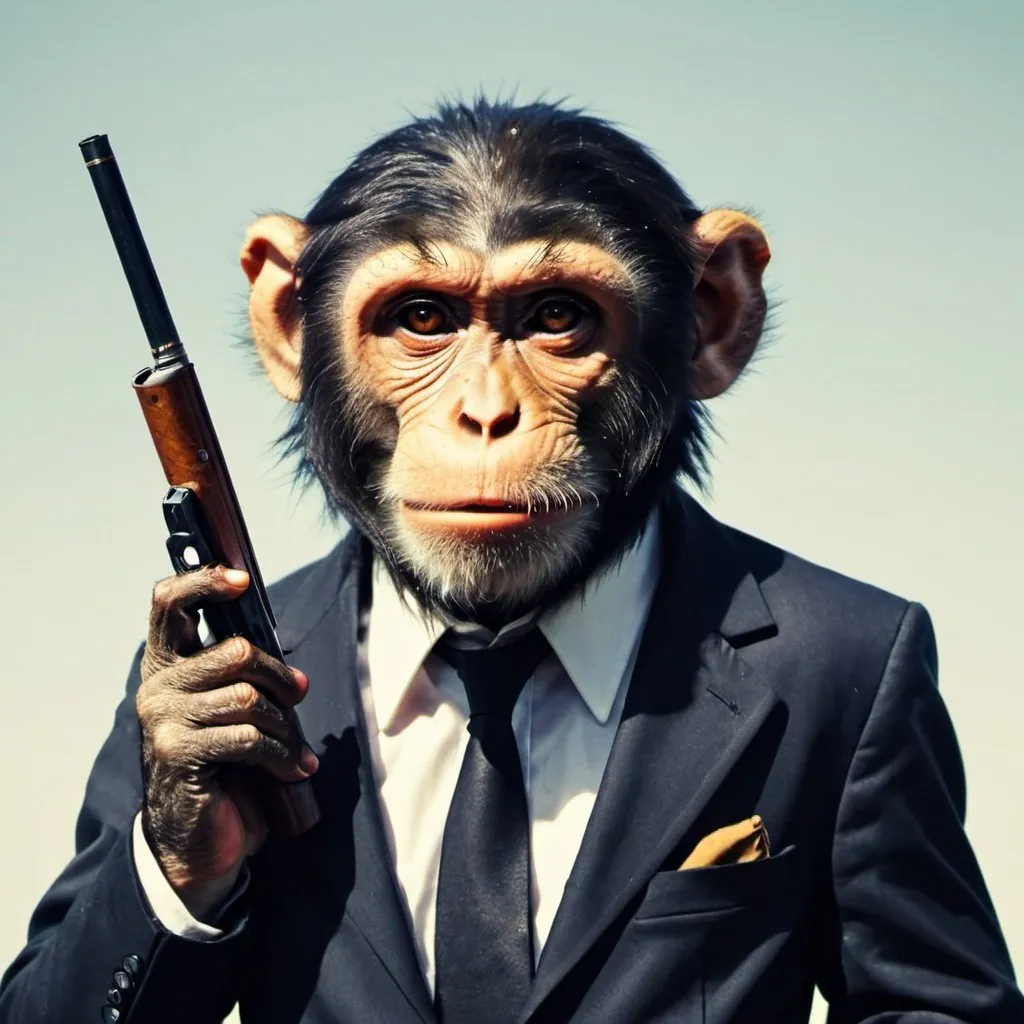 Prompt: monkey with a shotgun and a cigarette