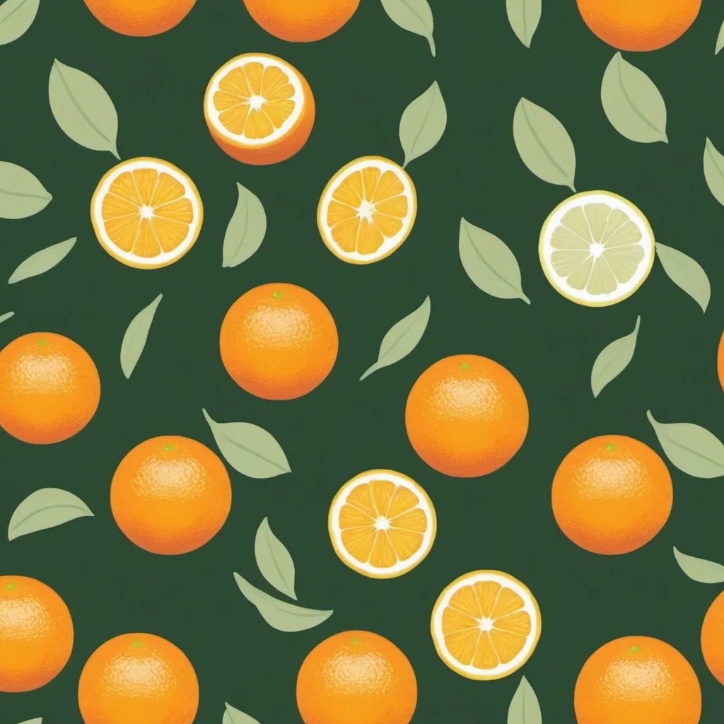 Prompt: create for me desing with oranges and lemons, minimalistic, light colors, green leafs
