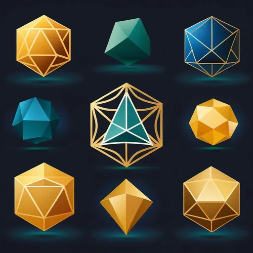 Prompt: To design an HD business logo incorporating Platonic solids, I can suggest the following concept:

Shape: A central Platonic solid (such as a dodecahedron or icosahedron) as the core element. These shapes represent harmony and perfection.
Color scheme: Use a gradient that symbolizes growth and clarity, such as blues or greens fading into gold.
Lines and Edges: Emphasize the clean geometric edges of the solid with sharp, metallic accents, giving the logo a sleek and modern feel.
Typography: Integrate your business name with a minimalist, professional font that complements the geometric theme.
Would you like to proceed with a specific Platonic solid or color scheme in mind?