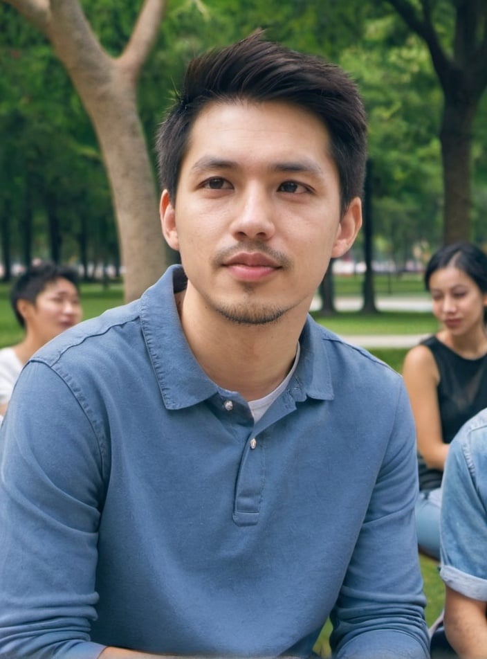 Prompt: Two couples siting in a park