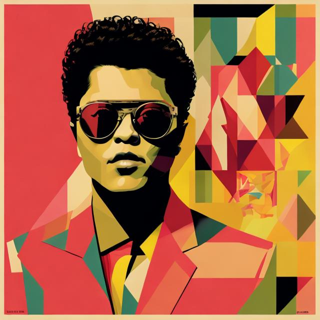 Prompt: Bruno Mars Milton Glaser Style