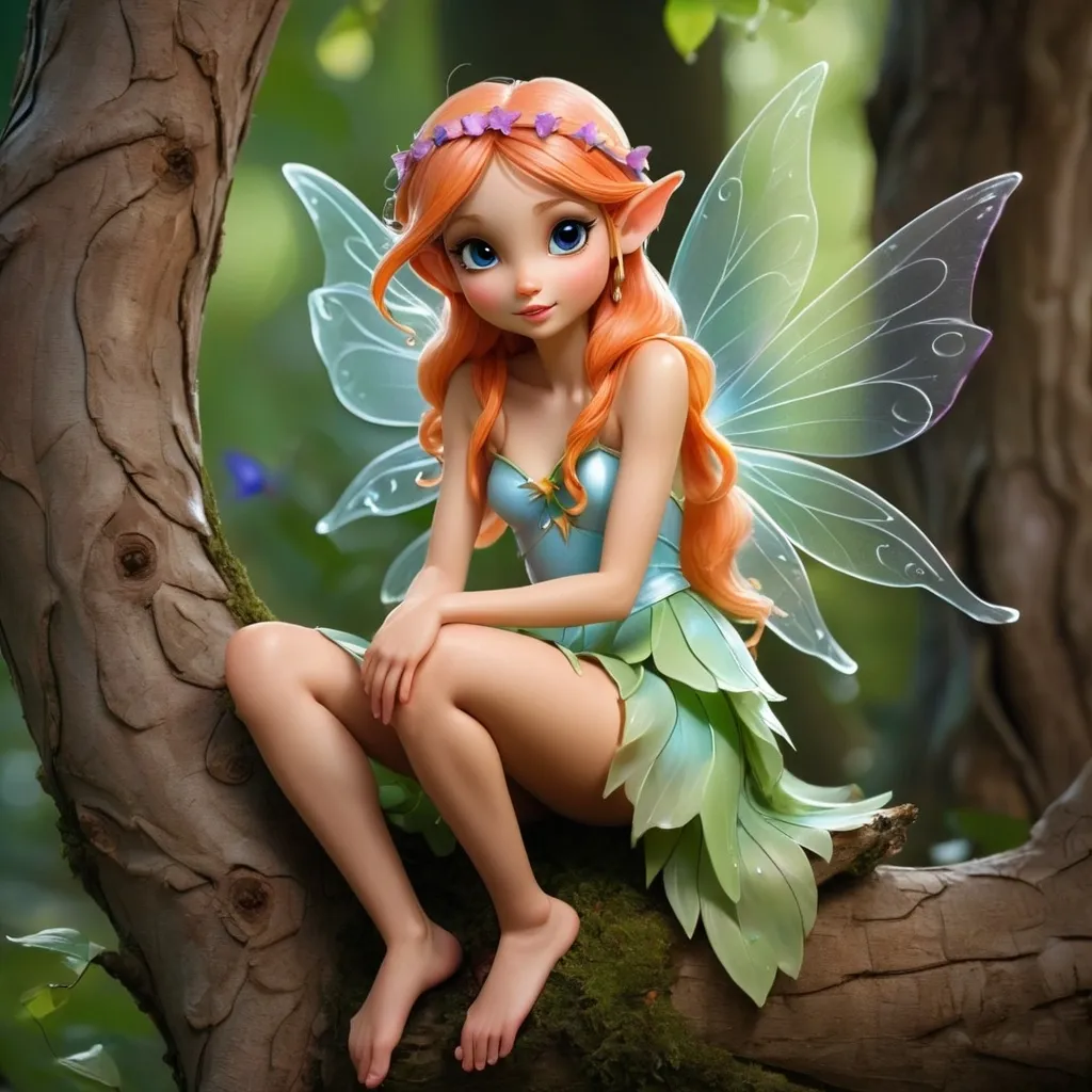 Prompt: A beautiful magical fairy sitting on a lovely tree