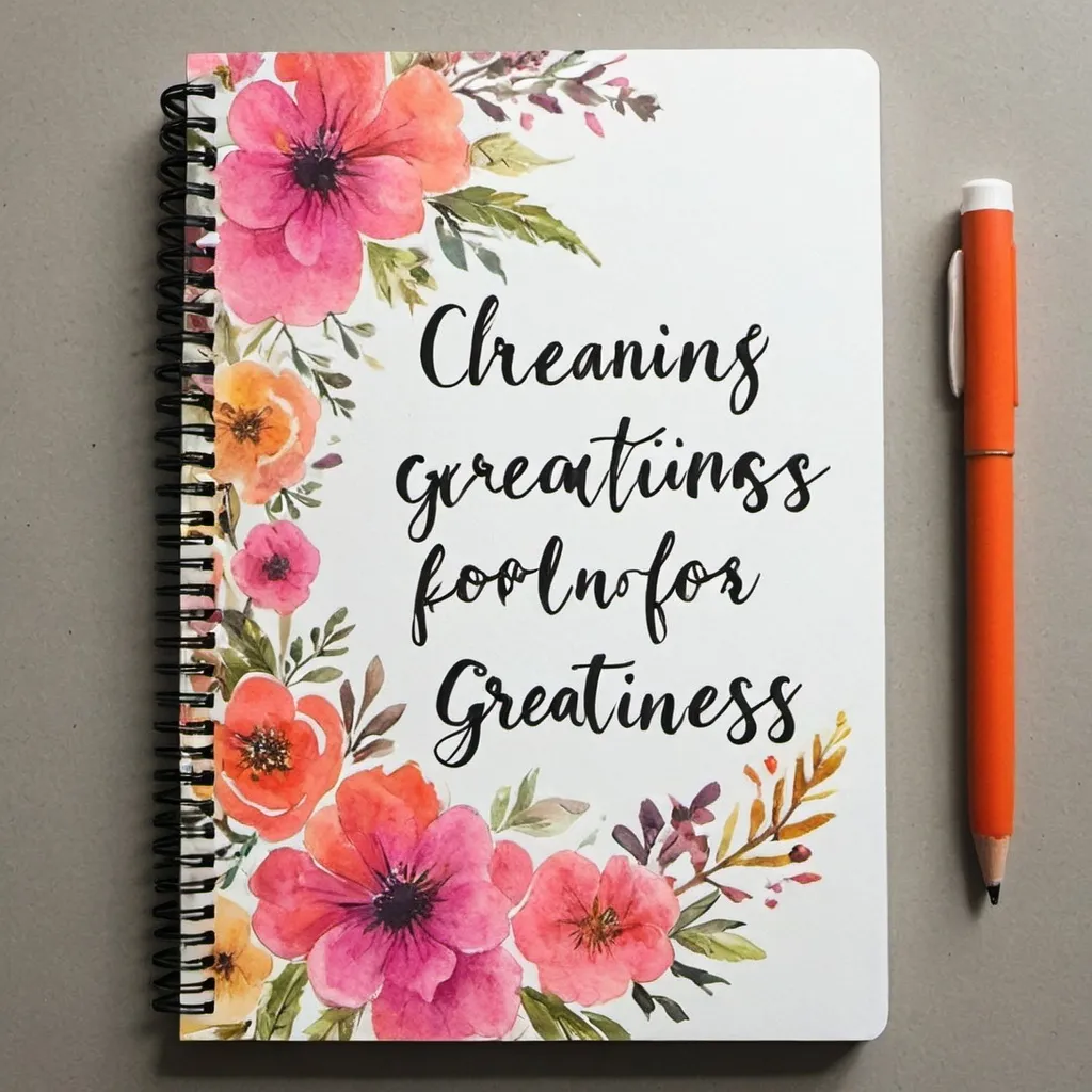 Prompt: Create a front cover to a notebook 8x11 which quote planning for greatness