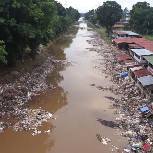 Prompt: A 10 second video footage about water pollution happened in the rivers in the district of Kluang, Johor, Malaysia. The rivers are full of unwanted waste and hazardous chemical spills.