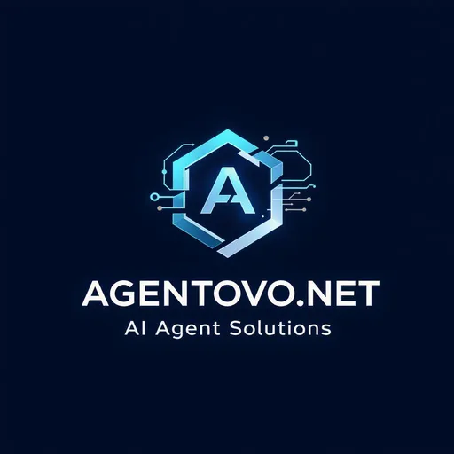 Prompt: A sleek logo design embodies a modern, technological aesthetic, featuring geometric shapes and clean lines. The primary colors are shades of blue and silver, set against a deep navy background, which enhances the logo's contemporary feel. Central to the composition is a hexagonal shape, symbolizing structure and innovation, surrounded by dynamic elements that suggest versatility and movement, indicative of AI-driven solutions. The text "AGENTOVO.NET" is prominently displayed beneath the graphic, with "AI Agent Solutions" in a smaller font, clearly conveying the brand's focus in a straightforward manner. The overall design evokes a sense of professionalism and cutting-edge technology, appealing to a tech-savvy audience.