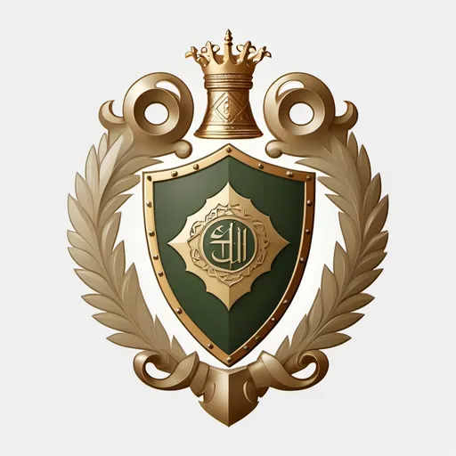 Prompt: family crest, islamic shield, regal stance, high quality, white background, classic style, flat, 2d