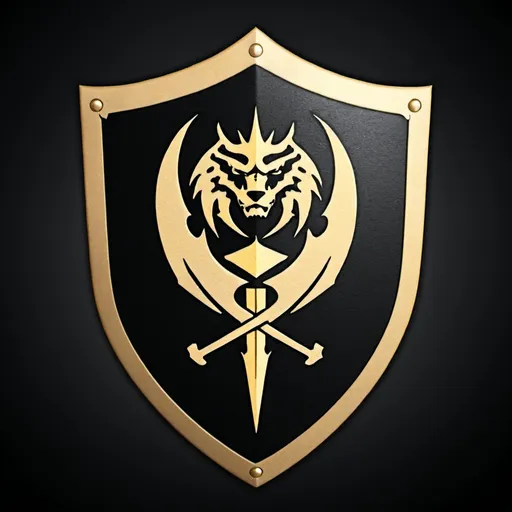 Prompt: family crest, fierce dragon shield, regal stance, high quality, black background, powerful, classic style, flat, 2d, Name: Abed