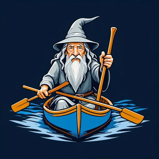 Prompt: LOGO STYLE GANDALF ROWING OLYMPIC ROW BOAT
