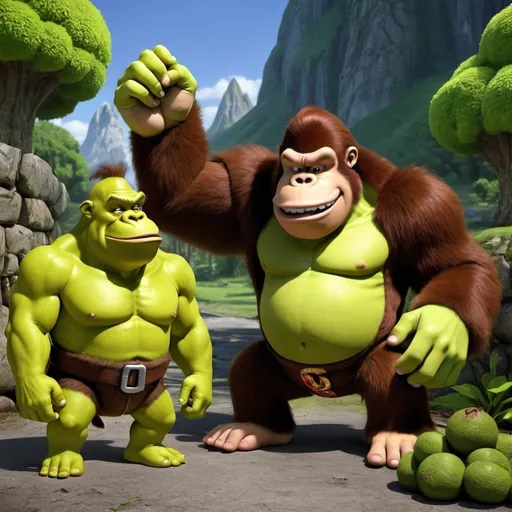 Prompt: Shrek   Donkey Kong   Green Animals   Big Poop