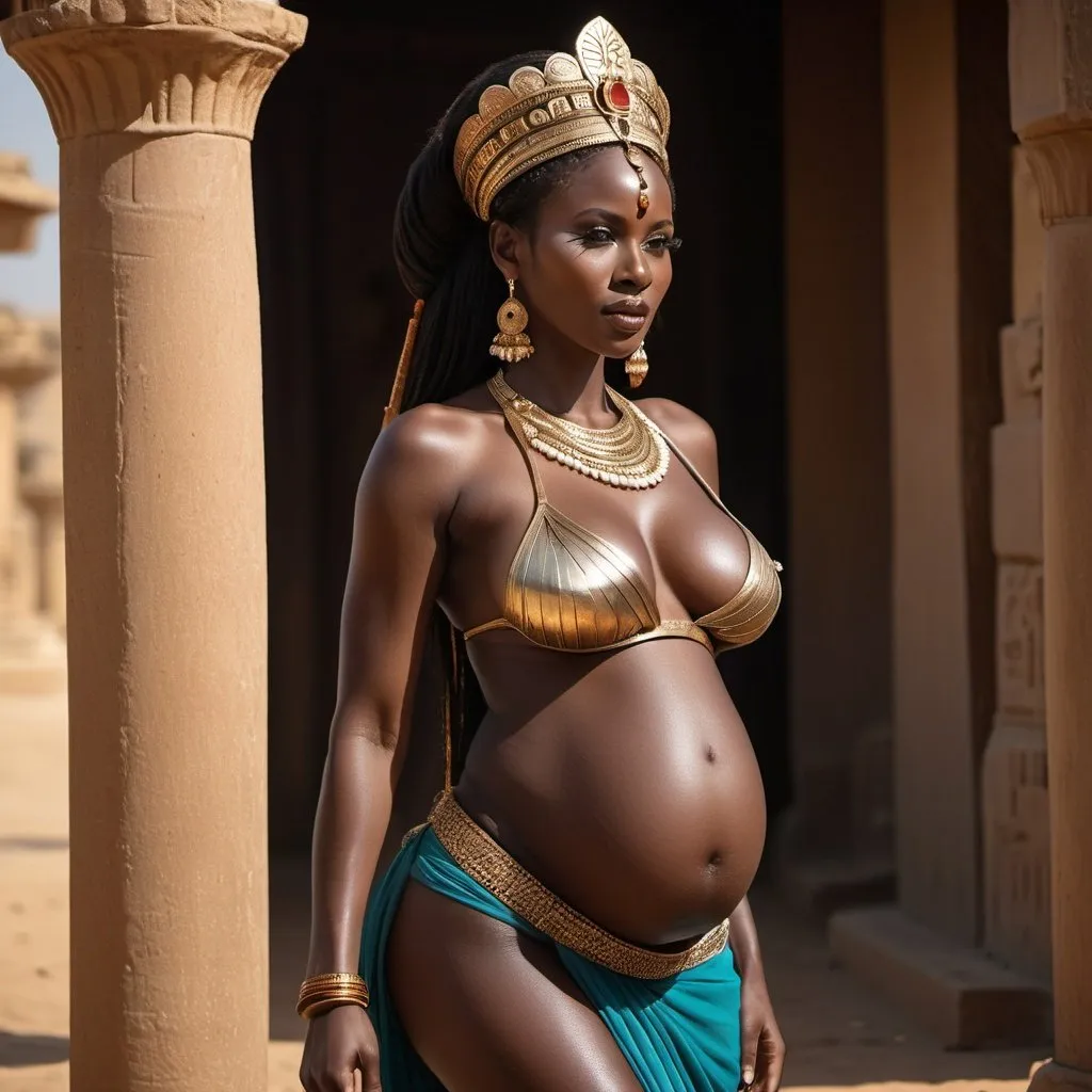 Prompt: DARK SKINNED AFRICAN pregnant captive concubine dressed in hot ancient short skimpy thong, HUGE BOOSOM detailed face, (kissing  black muscled king no shirt) 
FACING CAMERA, backless dress, 8k UHD, DSLR, high quality, hard lighting, film grain, Fujifilm XT3, detailed skin:1.2, ancient Greek, detailed eyes, professional, realistic, full-body shot, glamorous, hot, actress, specific dress design, ancient setting, 