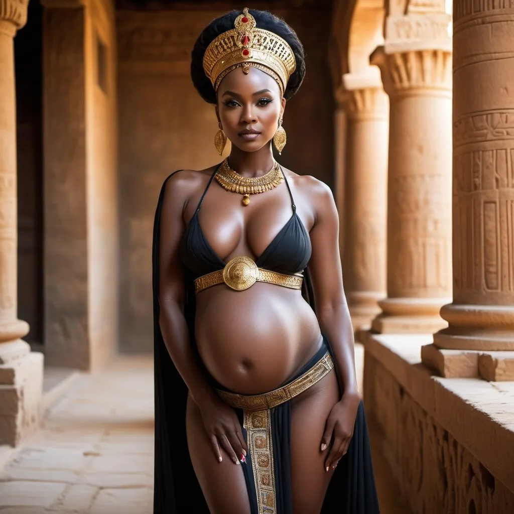 Prompt: DARK SKINNED AFRICAN pregnant captive concubine dressed in hot ancient short skimpy thong, HUGE BOOSOM detailed face, (kissing  black muscled king no shirt) 
FACING CAMERA, backless dress, 8k UHD, DSLR, high quality, hard lighting, film grain, Fujifilm XT3, detailed skin:1.2, ancient Greek, detailed eyes, professional, realistic, full-body shot, glamorous, hot, actress, specific dress design, ancient setting, 