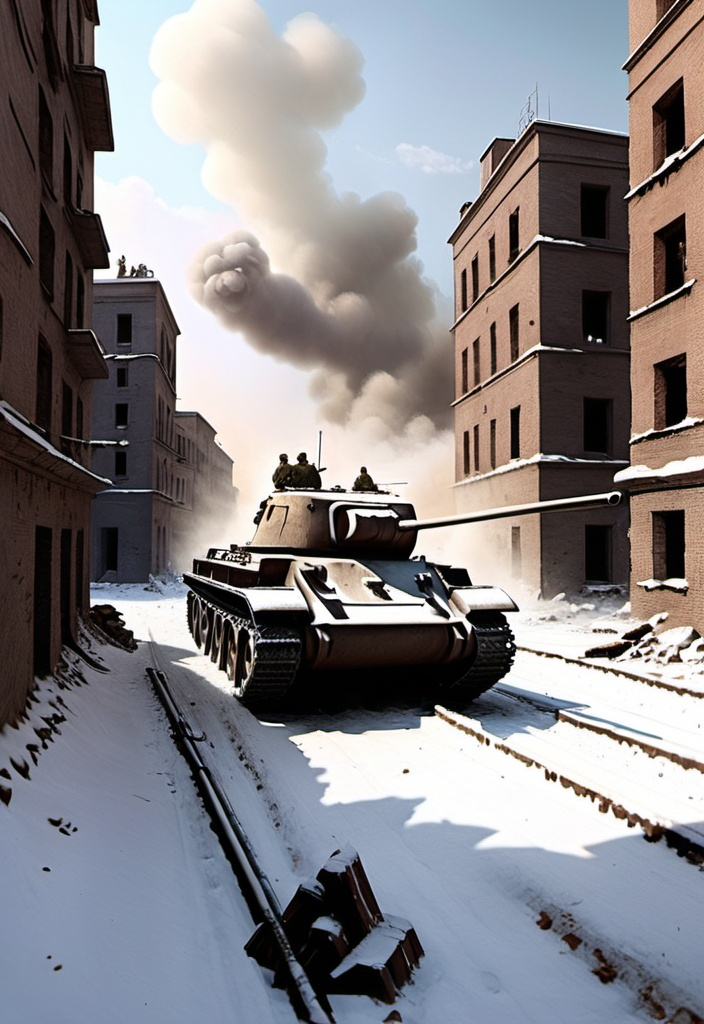 Prompt: stalingrad battle with t-34 tank