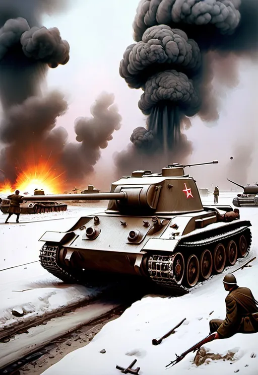 Prompt: stalingrad battle with t-34 tank