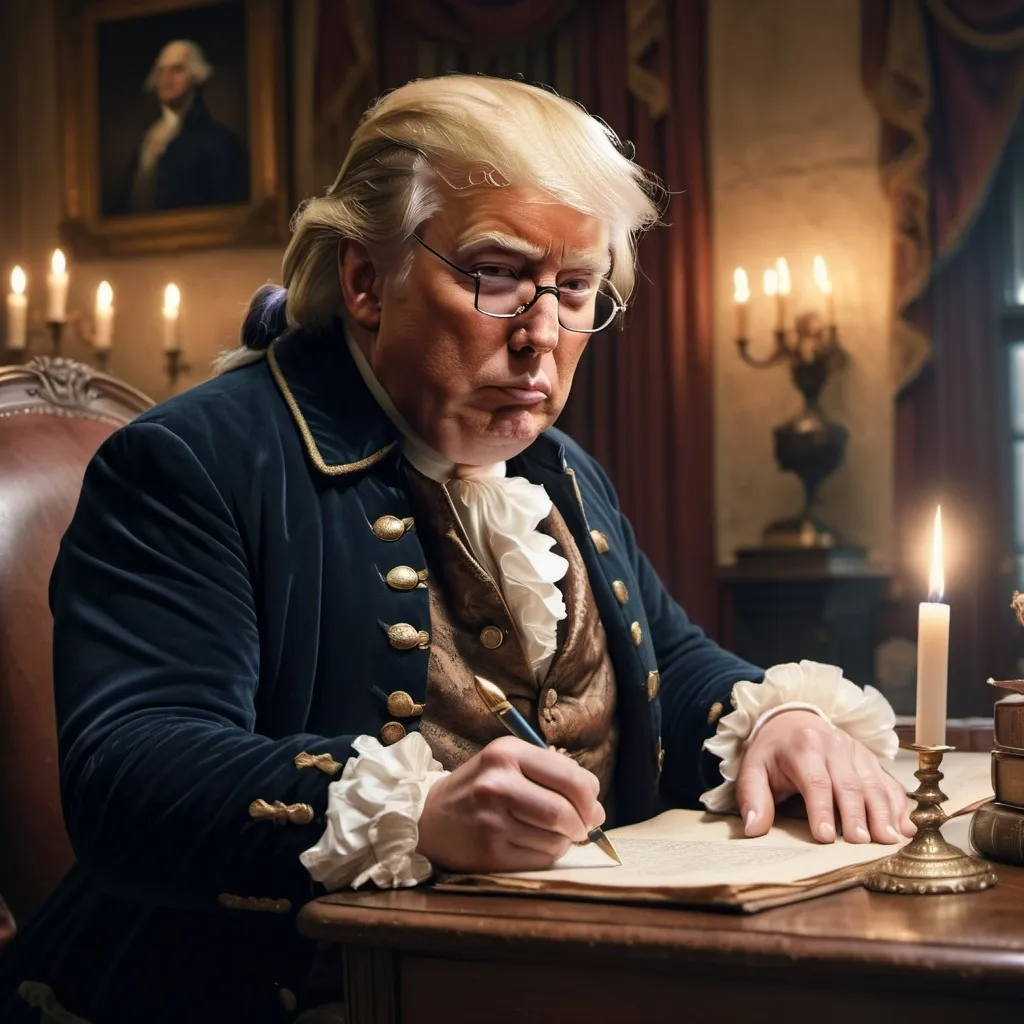 Prompt: Photo of Donald Trump as George Washington and Elon Musk as Ben Franklin