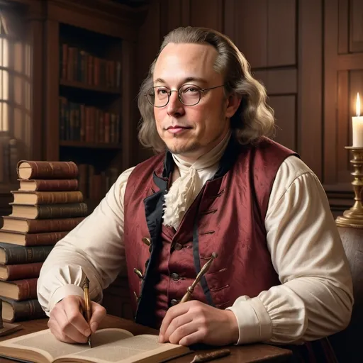 Prompt: Photo of Elon Musk as Ben Franklin