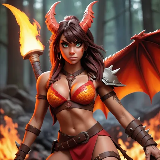 Prompt: Gabbie carter as a fire dragon barbarian