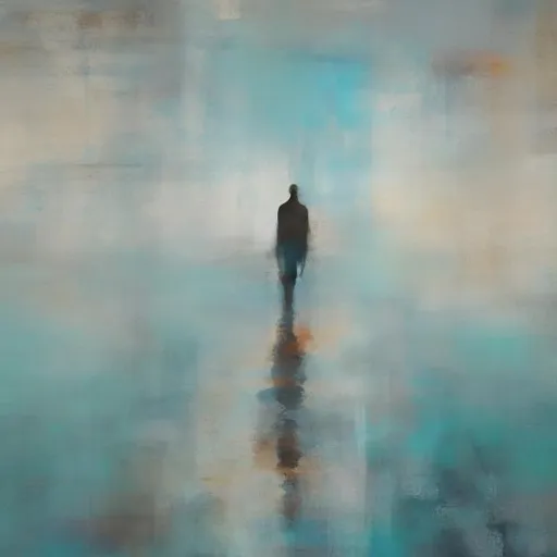 Prompt: a man walking on the lake abstract painting