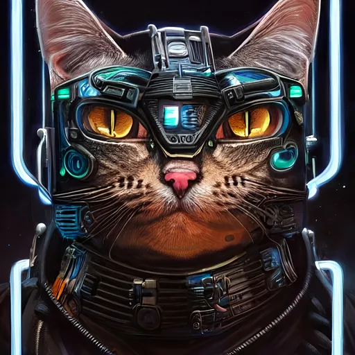 Prompt: Portrait of {Futuristic Cyberpunk Cat} with intricate details and with cute face, {Warhammer 40000}, perfect composition, hyperrealist, super detailed, 8k, high quality, trending art, neon light, trending on artstation, sharp focus, studio photo, intricate details, highly detailed, by Greg Rutkowski, by David Howe