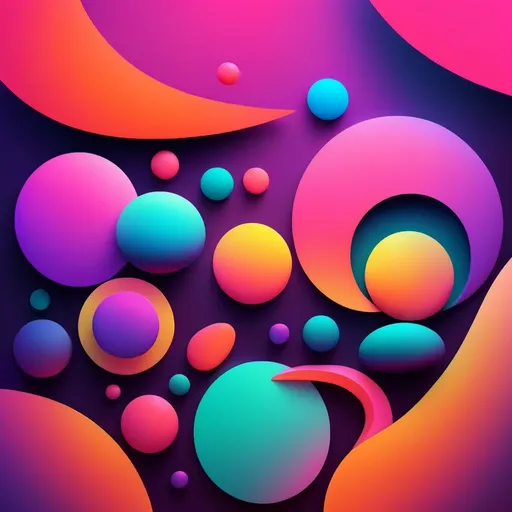 Prompt: Abstract illustration colorful shapes, neon realism style, layered, soft rounded forms, subtle gradients, bold patterns