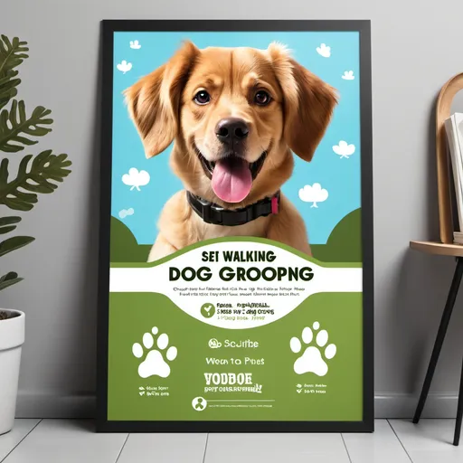 Prompt: Create poster
 for  pet  services like  , dog walking, dog taring,  dog grooming,