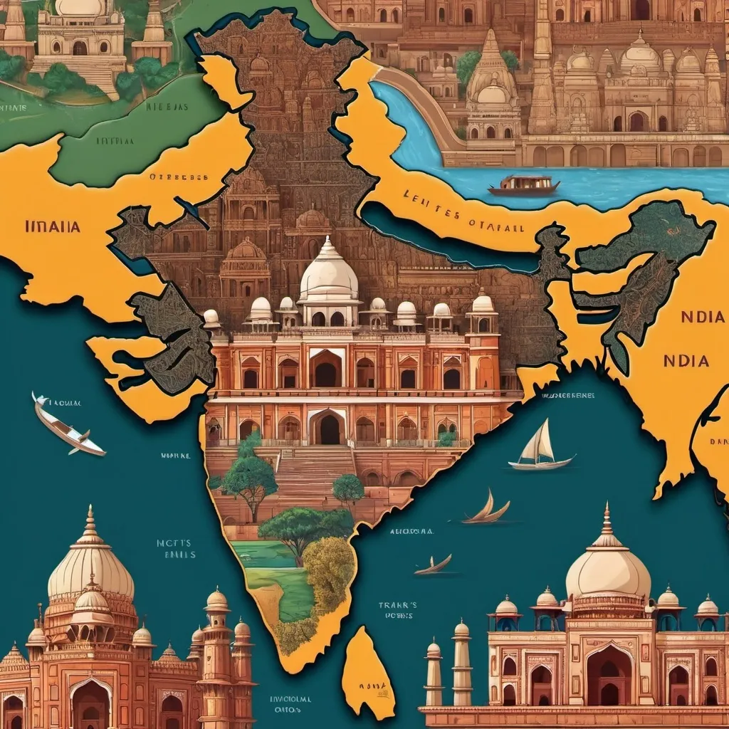 Prompt: Create an image which contains the real essence of India’s architecture and history
Via map