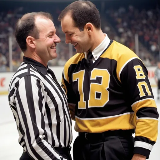 Prompt: Homosexual Boston bruins captain gay bent over smiling referee heimlich 