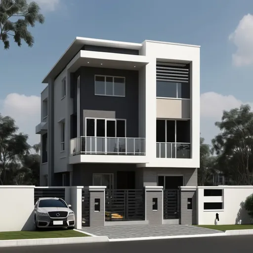 Prompt: House elevation, 3bk 2 story house