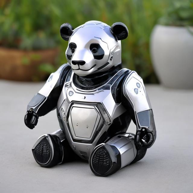 Prompt: a silver
 robot panda
