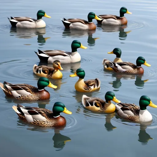 Prompt: A super realistic image of a convoy of ducks swimming in the water, one large duck leads the way and behind him small ducks swim in the convoy
It is important that he sees a leader and leads them and not that they are scattered around him, but that he is at the head of the caravan and they are behind him.